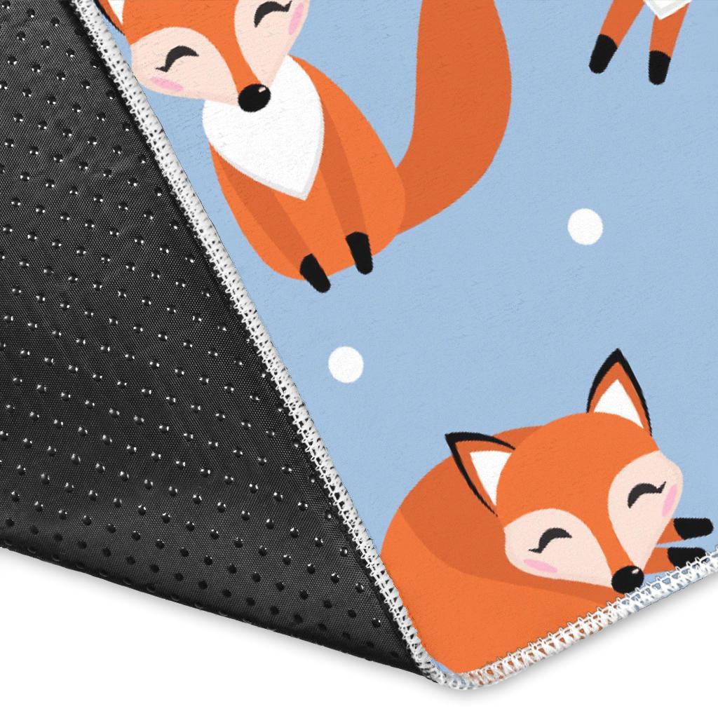 Fox Snow Pattern Print Floor Mat-grizzshop