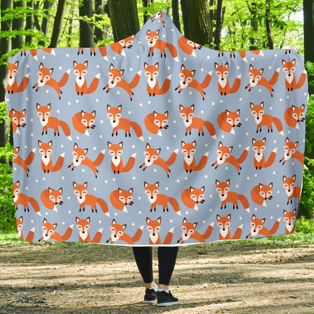 Fox Snow Pattern Print Hooded Blanket-grizzshop