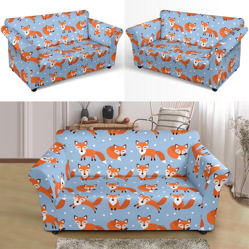 Fox Snow Pattern Print Loveseat Cover-grizzshop