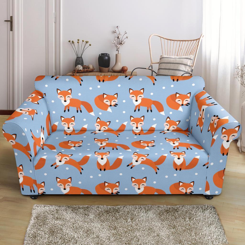 Fox Snow Pattern Print Loveseat Cover-grizzshop