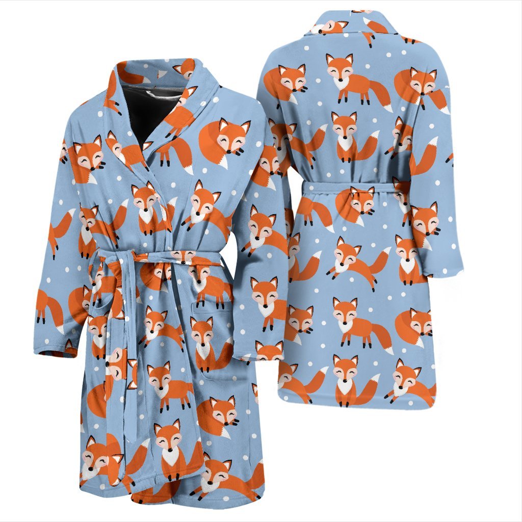 Fox Snow Pattern Print Men Long Robe-grizzshop