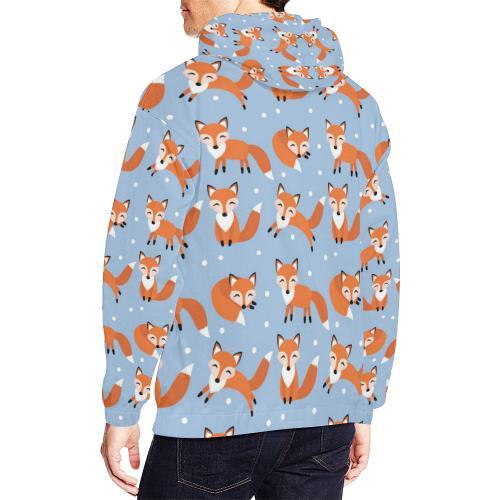 Fox Snow Pattern Print Men Pullover Hoodie-grizzshop