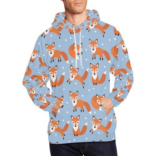 Fox Snow Pattern Print Men Pullover Hoodie-grizzshop