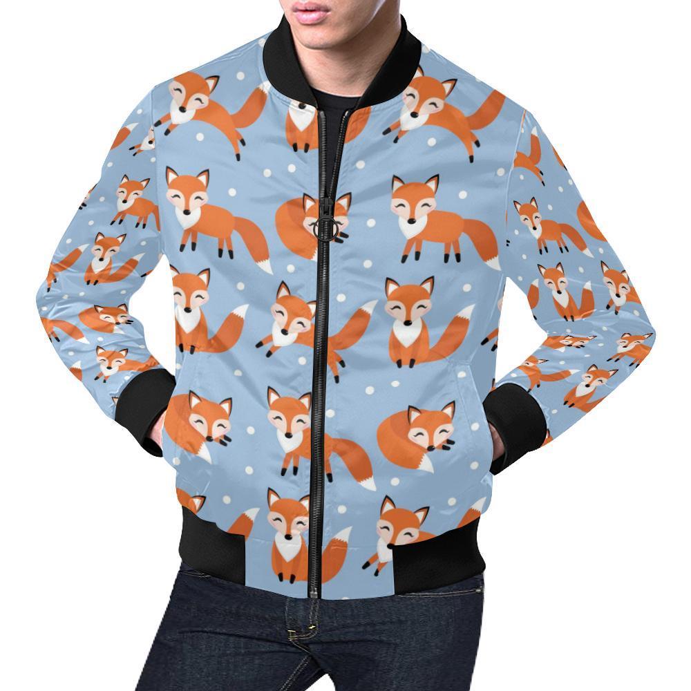 Fox Snow Pattern Print Men's Bomber Jacket-grizzshop