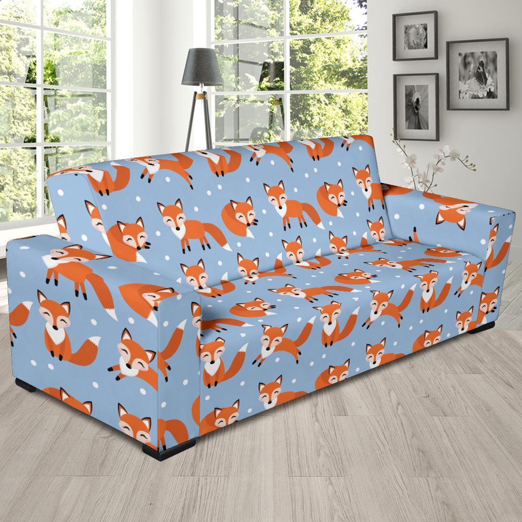 Fox Snow Pattern Print Sofa Covers-grizzshop