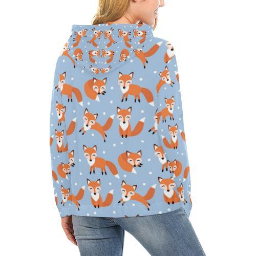 Fox Snow Pattern Print Women Pullover Hoodie-grizzshop