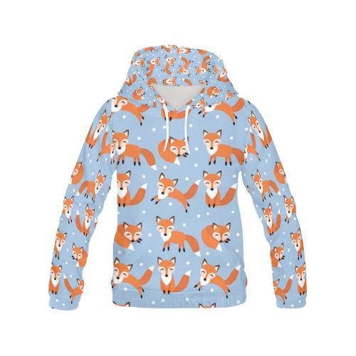 Fox Snow Pattern Print Women Pullover Hoodie-grizzshop