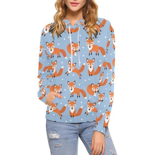 Fox Snow Pattern Print Women Pullover Hoodie-grizzshop