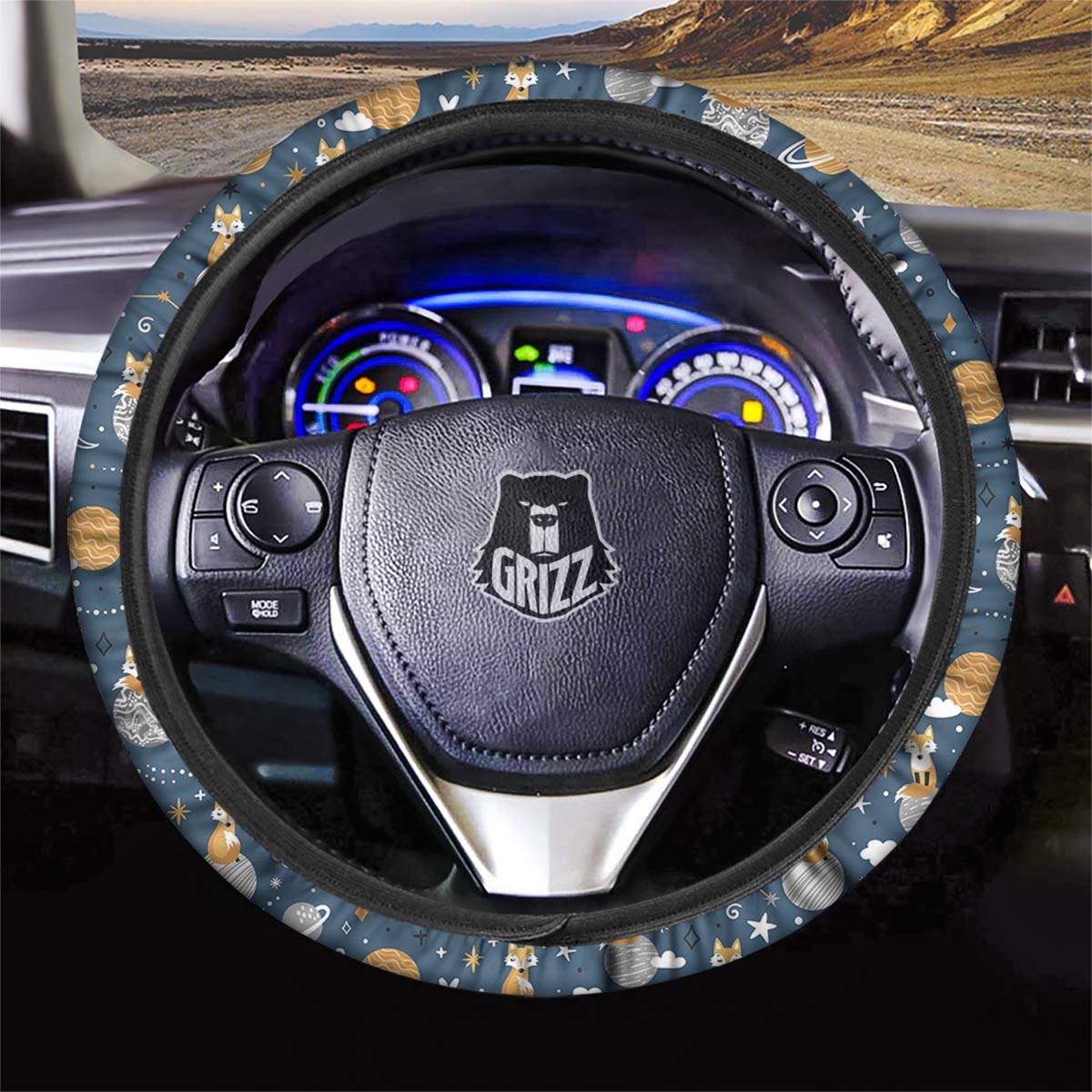 Fox Space Print Pattern Car Steering Wheel Cover-grizzshop