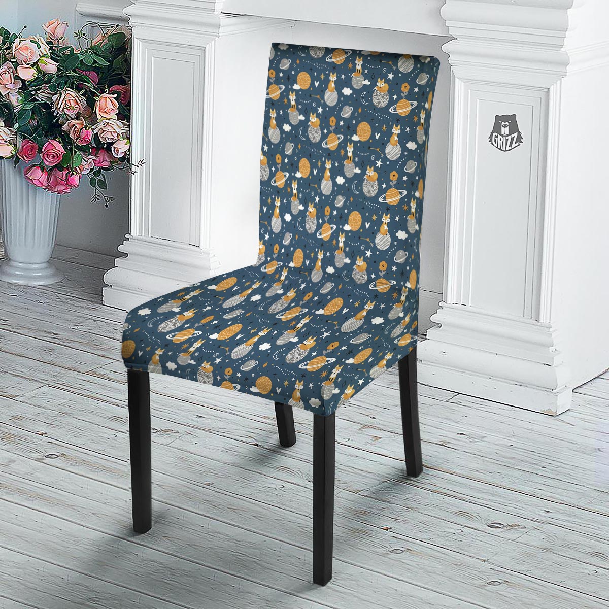 Fox Space Print Pattern Dining Chair Slipcover-grizzshop