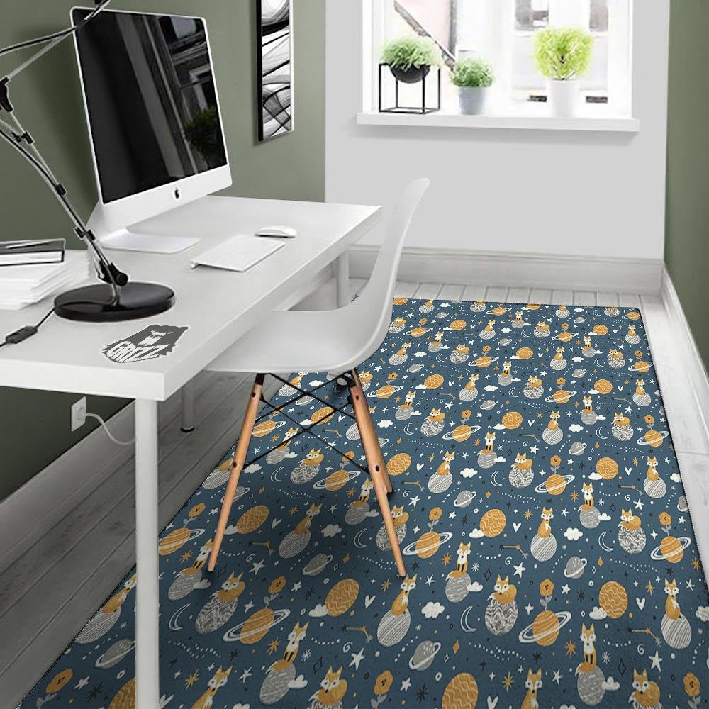 Fox Space Print Pattern Floor Mat-grizzshop