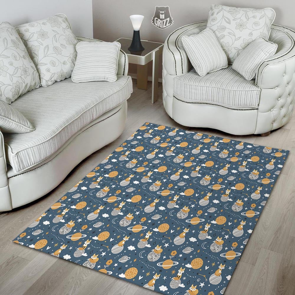Fox Space Print Pattern Floor Mat-grizzshop