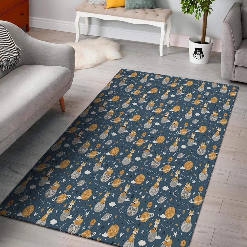 Fox Space Print Pattern Floor Mat-grizzshop