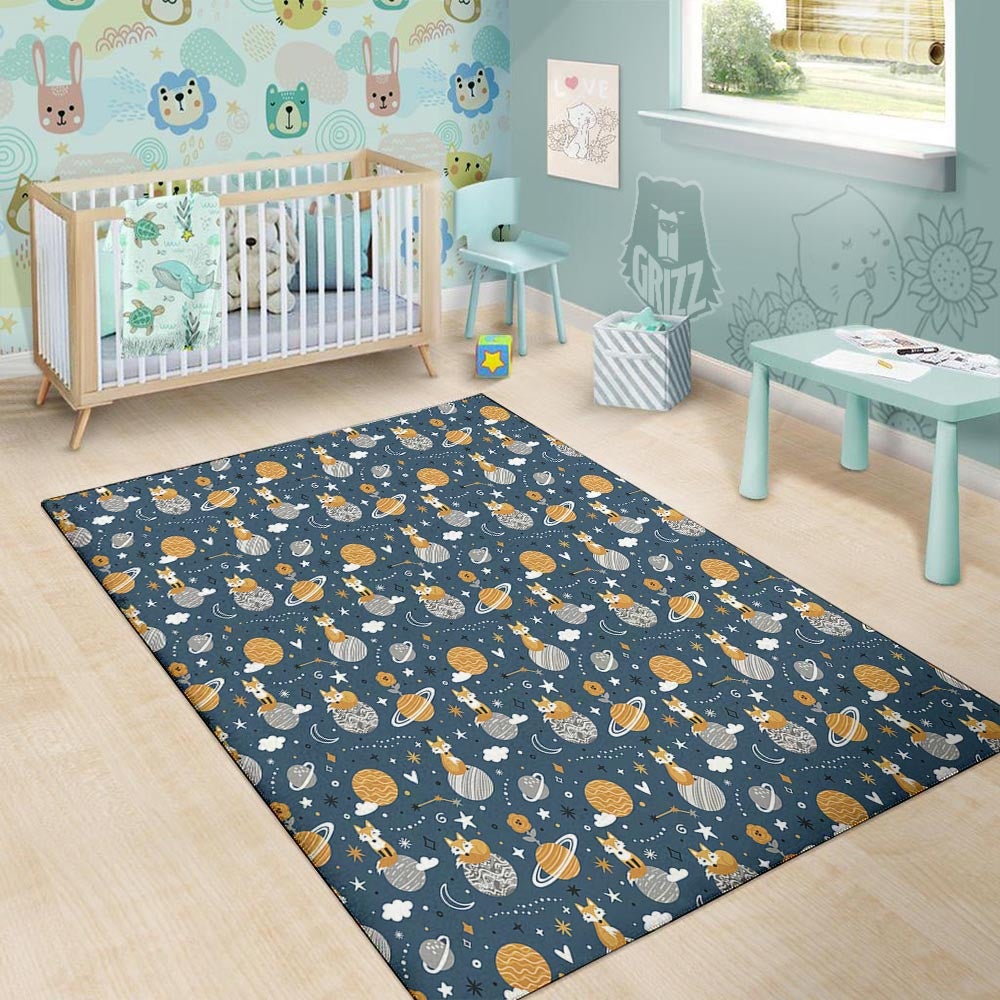 Fox Space Print Pattern Floor Mat-grizzshop