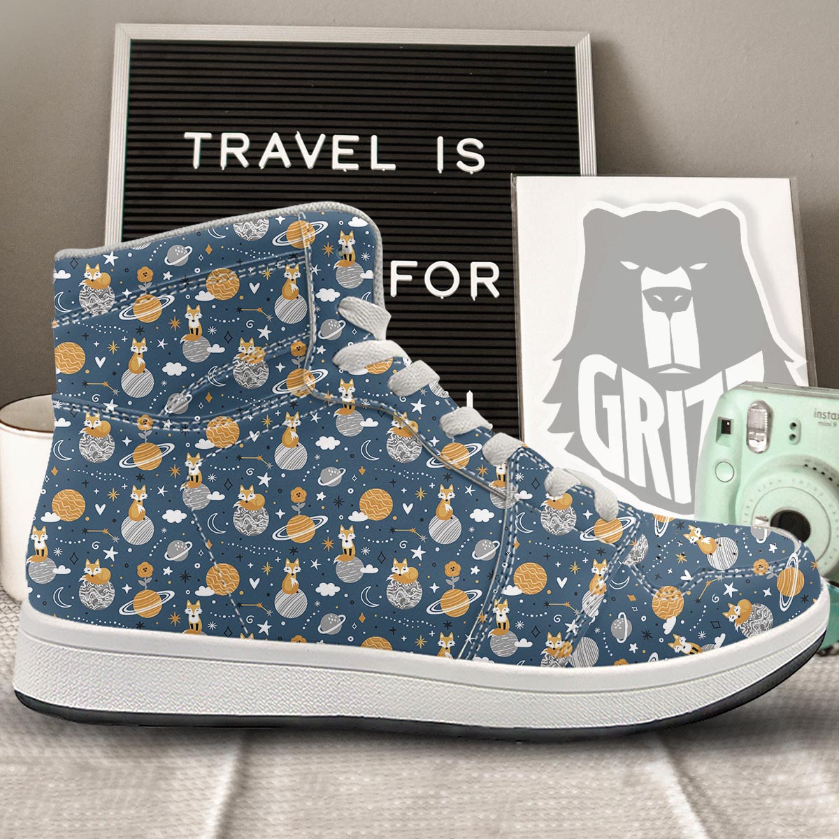 Fox Space Print Pattern High Top Sneakers-grizzshop