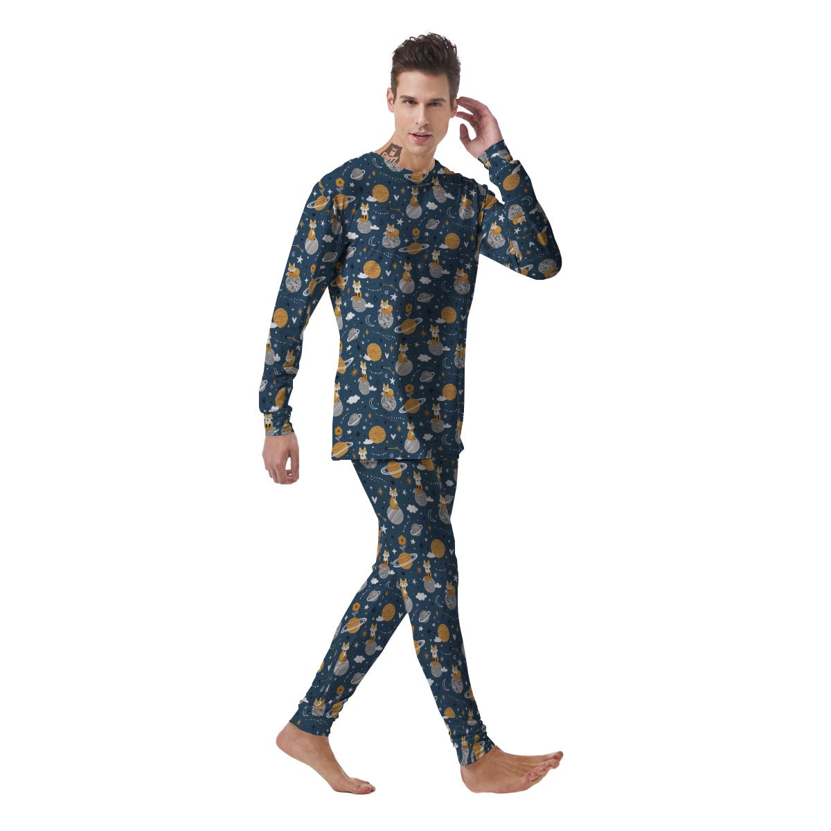 Fox Space Print Pattern Men's Pajamas-grizzshop