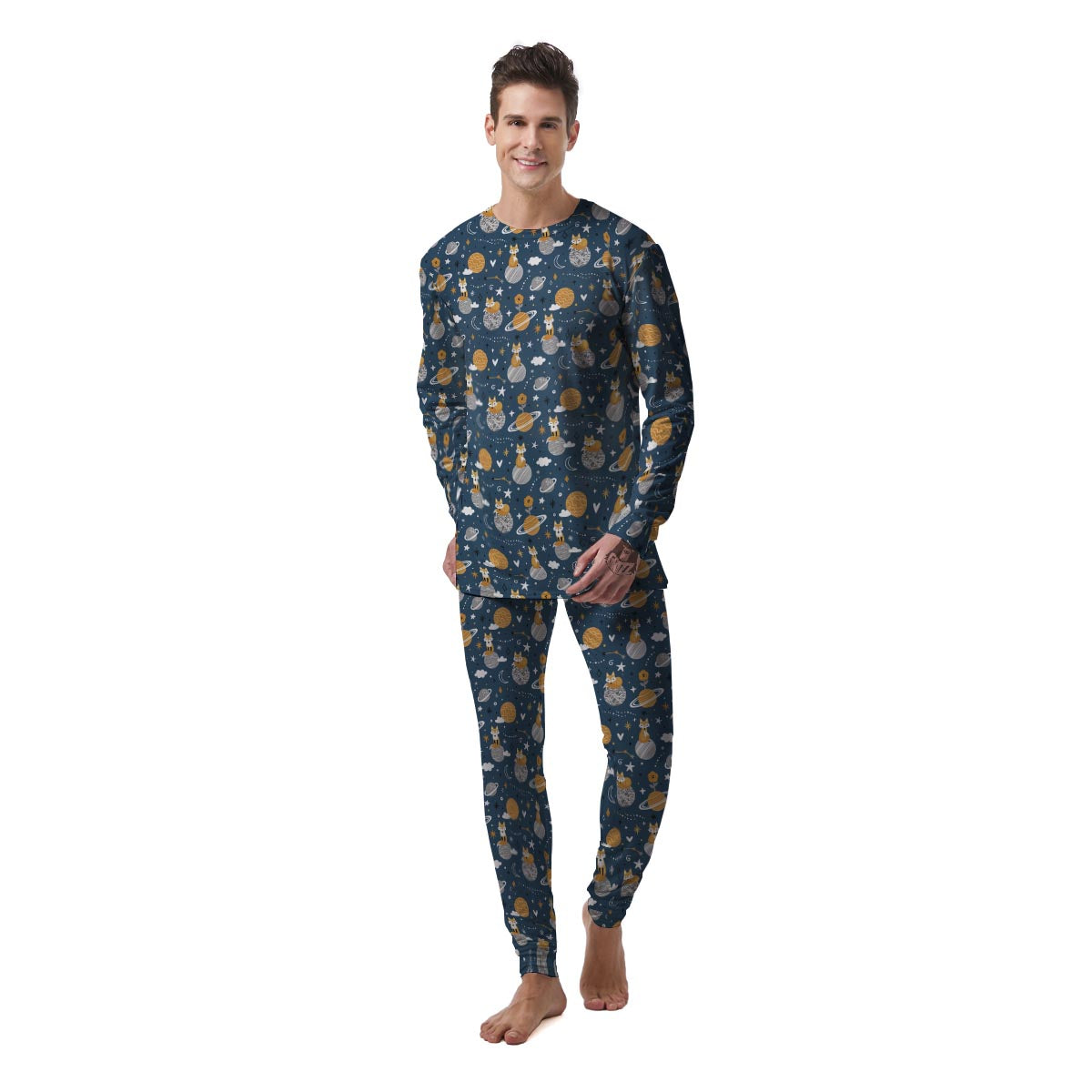 Fox Space Print Pattern Men's Pajamas-grizzshop