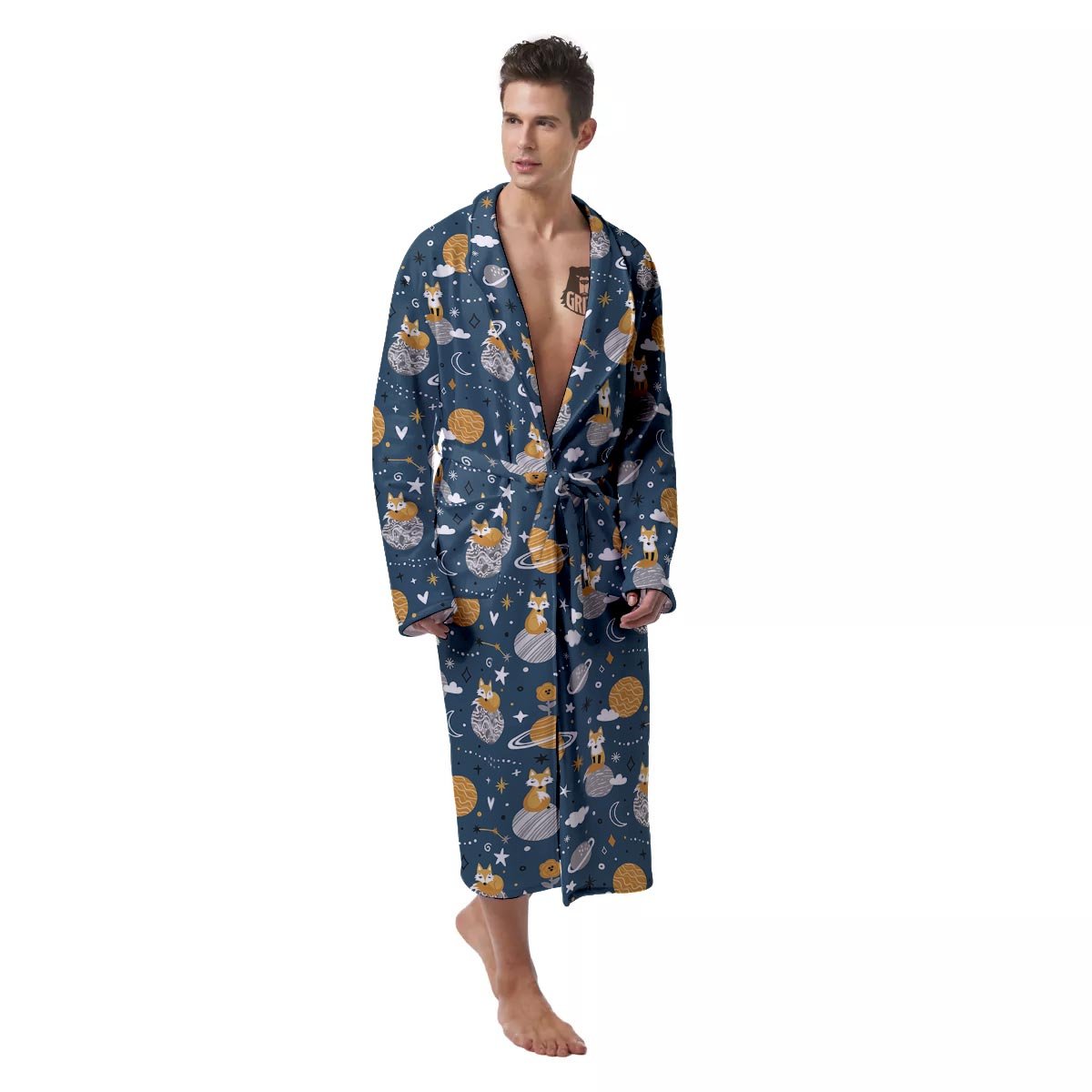Fox Space Print Pattern Men's Robe-grizzshop