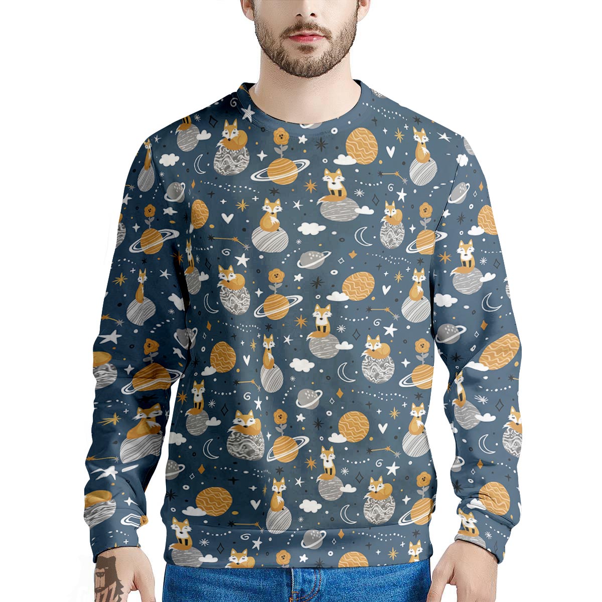 Fox Space Print Pattern Men's Sweatshirt-grizzshop
