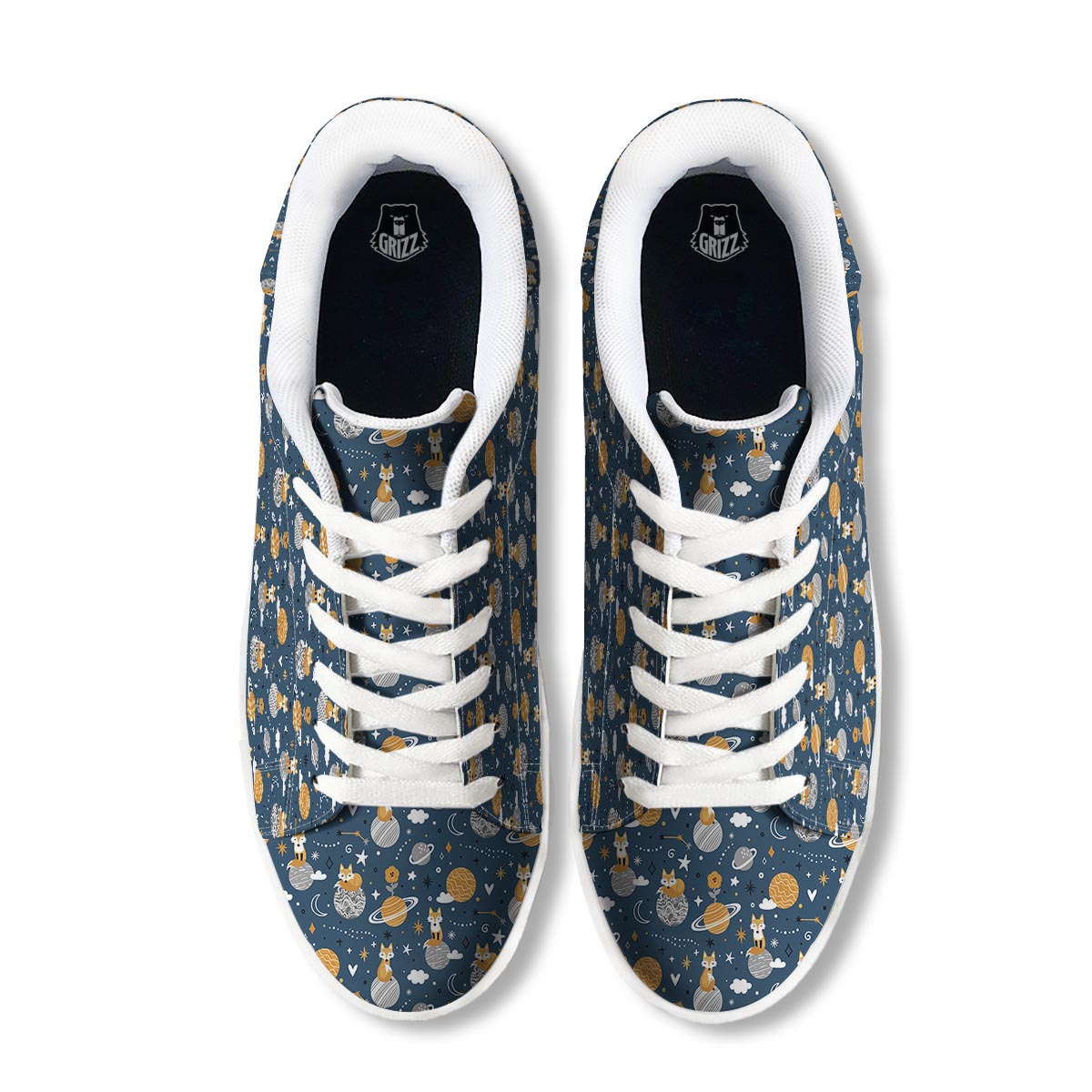 Fox Space Print Pattern White Low Top Sneakers-grizzshop