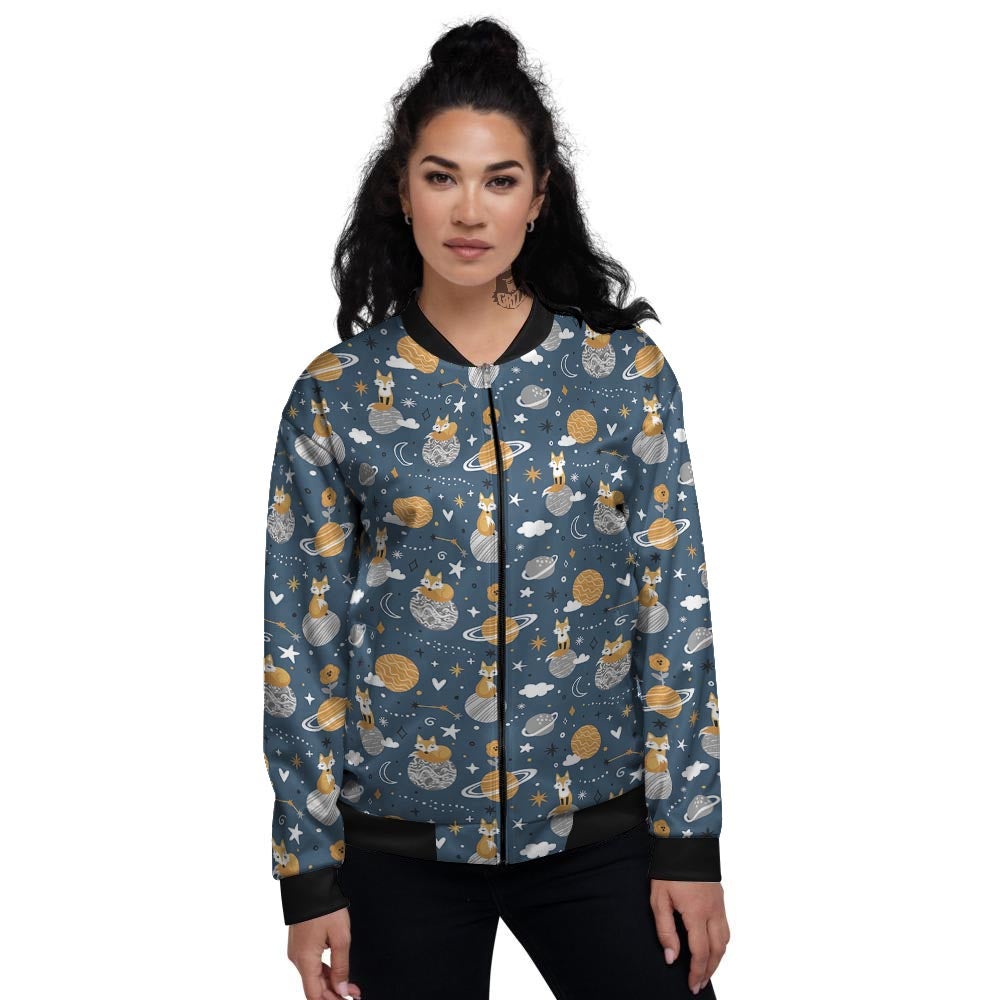 Fox Space Print Pattern Women's Bomber Jacket-grizzshop