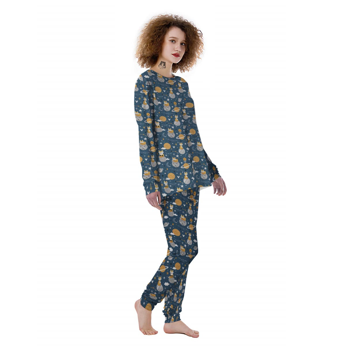 Fox Space Print Pattern Women's Pajamas-grizzshop