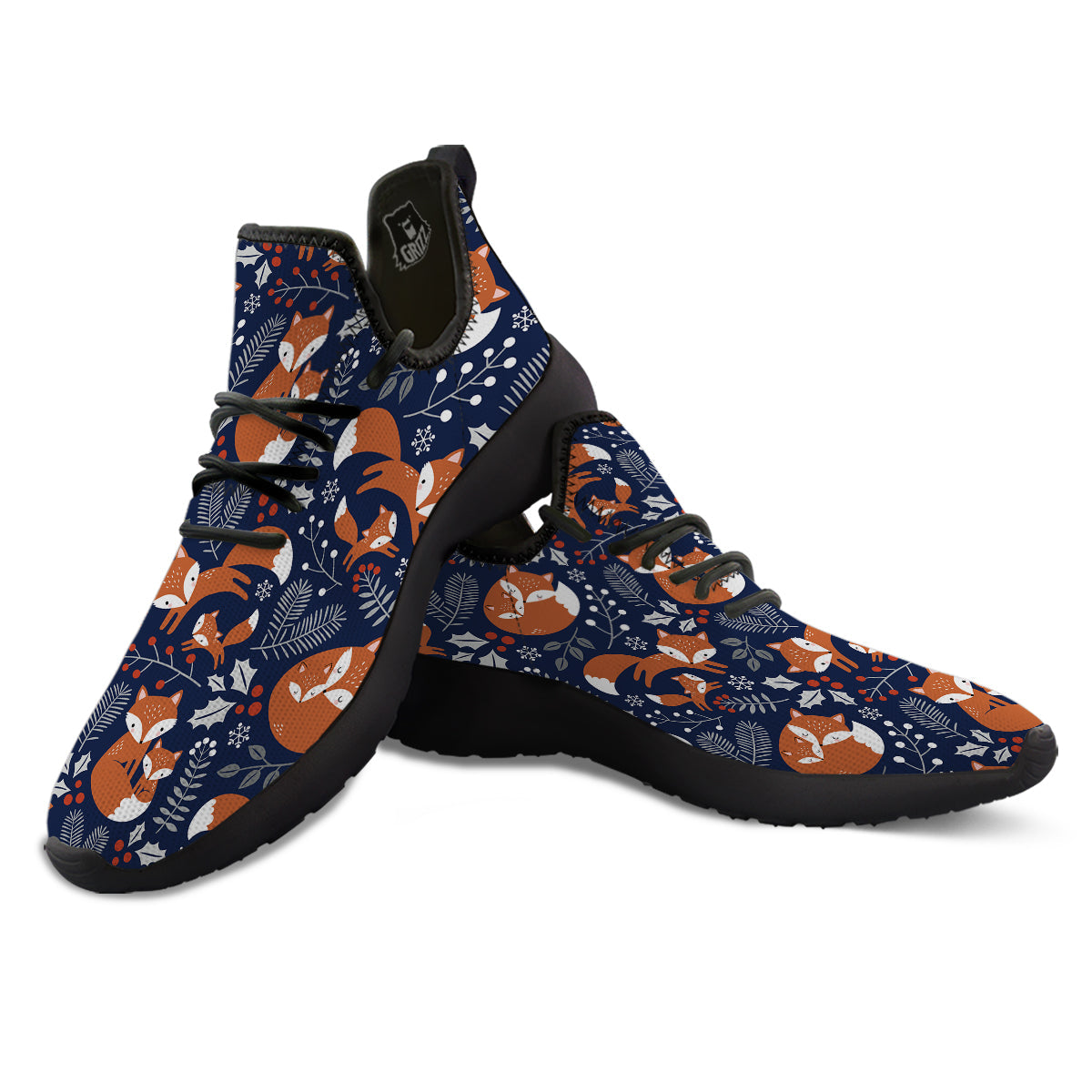 Fox Winter Print Pattern Black Athletic Shoes-grizzshop