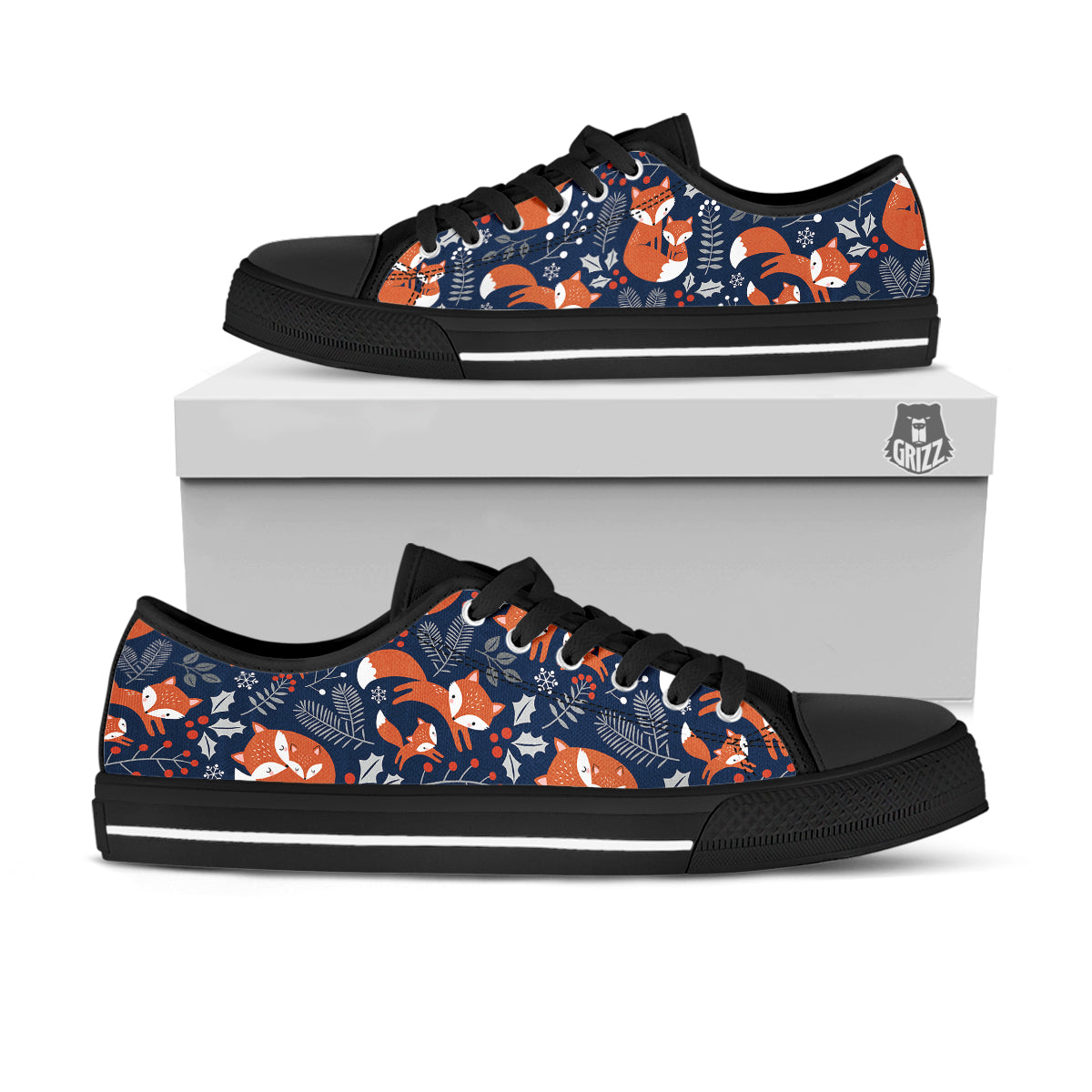 Fox Winter Print Pattern Black Low Top Shoes-grizzshop