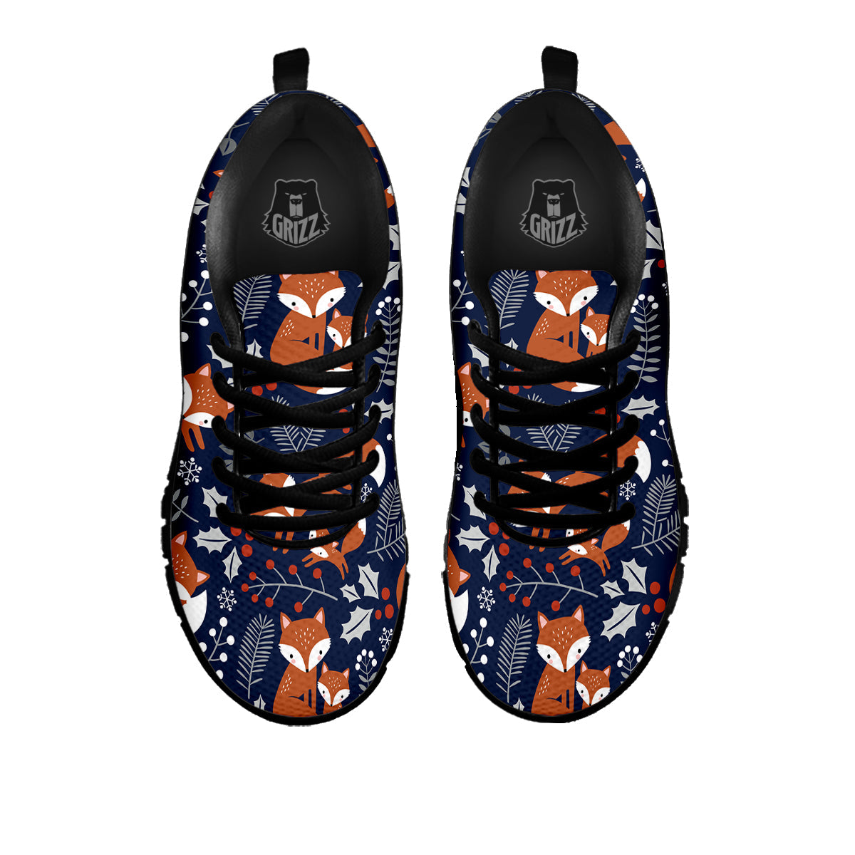 Fox Winter Print Pattern Black Sneaker-grizzshop