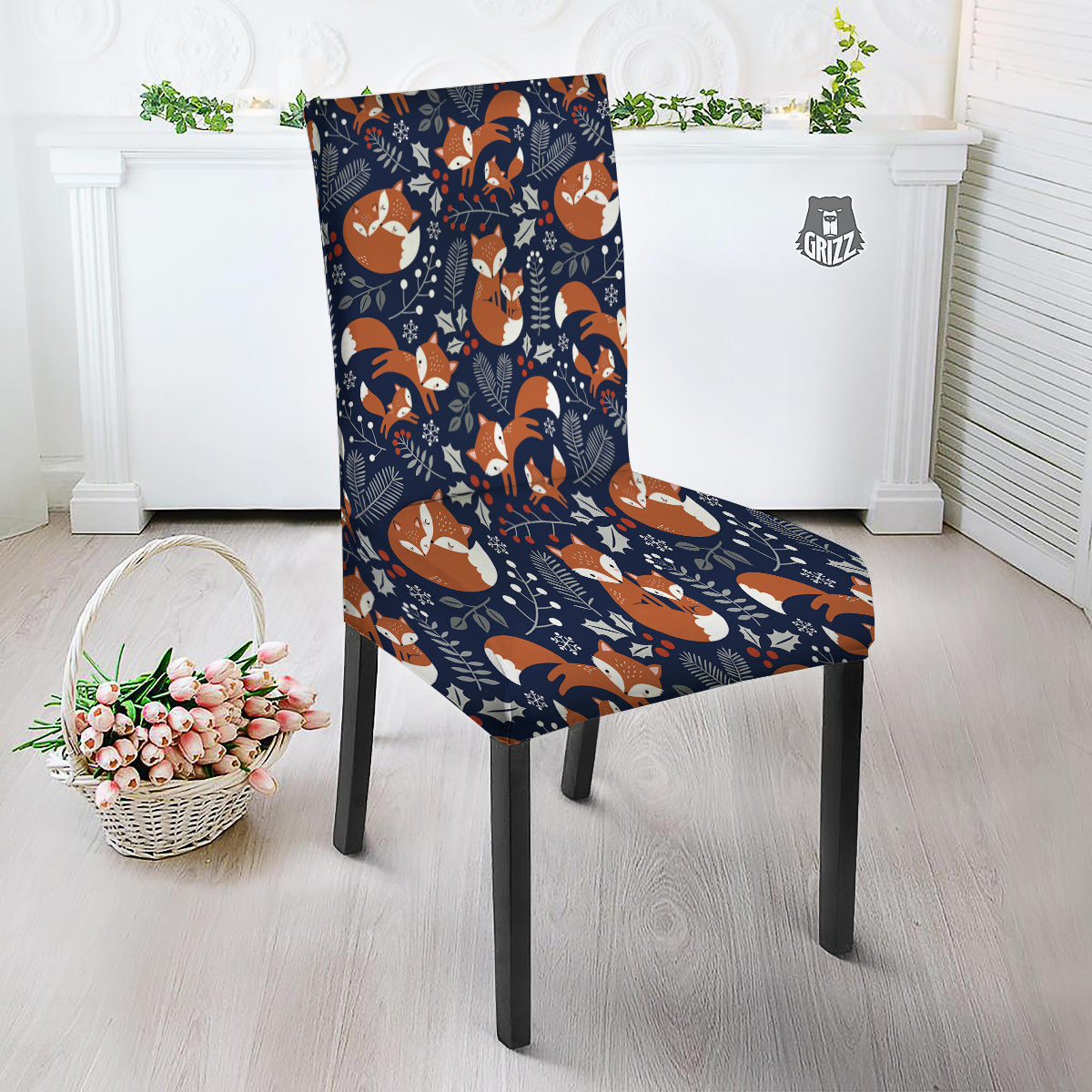 Fox Winter Print Pattern Dining Chair Slipcover-grizzshop