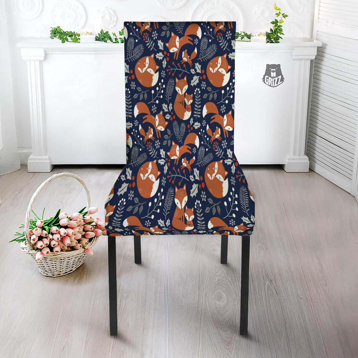 Fox Winter Print Pattern Dining Chair Slipcover-grizzshop