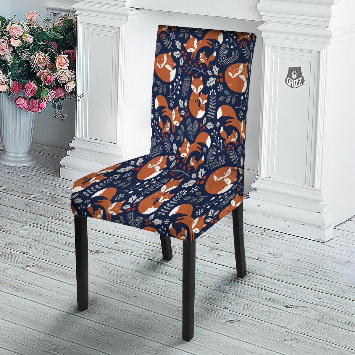 Fox Winter Print Pattern Dining Chair Slipcover-grizzshop