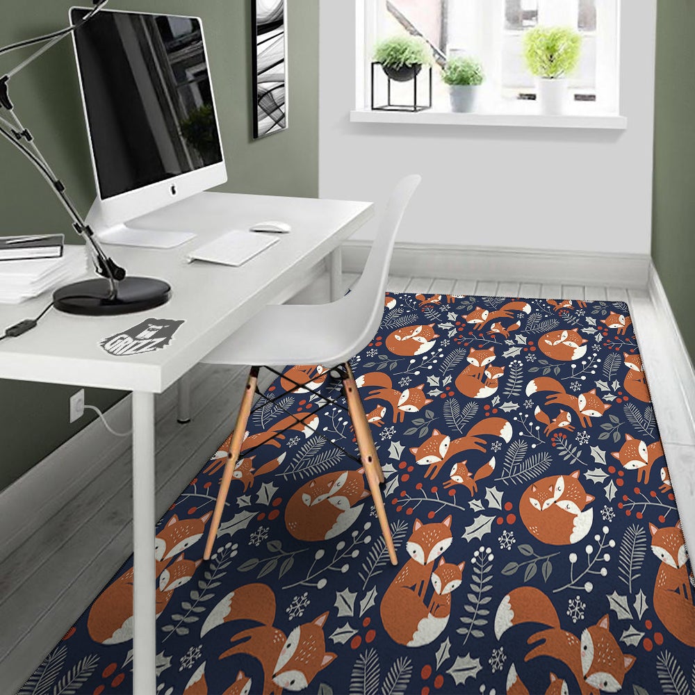 Fox Winter Print Pattern Floor Mat-grizzshop