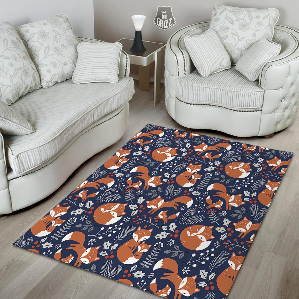 Fox Winter Print Pattern Floor Mat-grizzshop