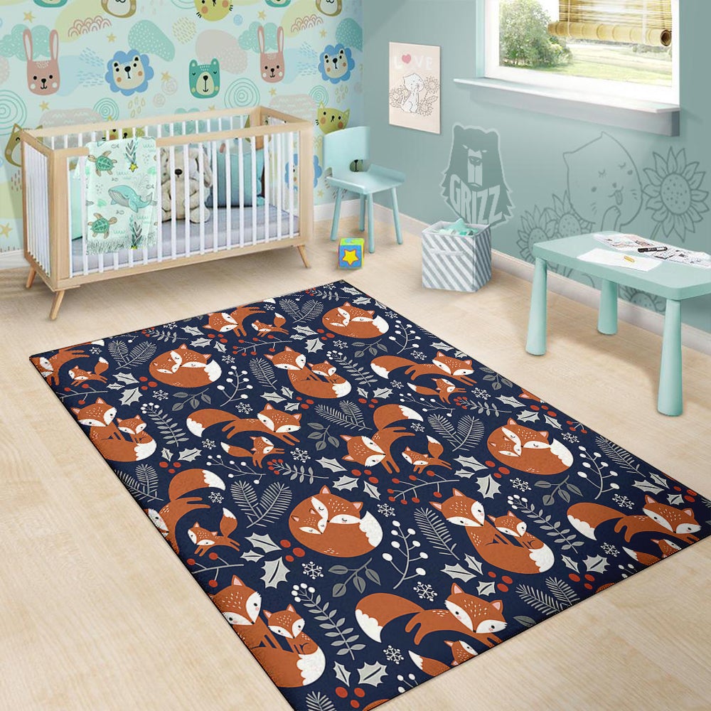 Fox Winter Print Pattern Floor Mat-grizzshop