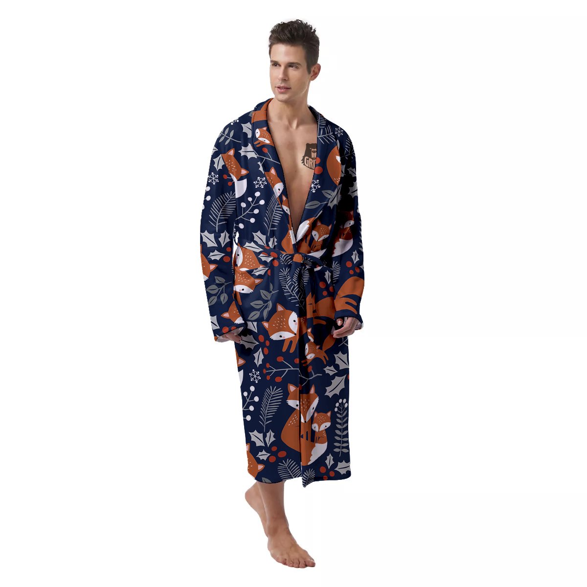Fox Winter Print Pattern Men's Robe-grizzshop