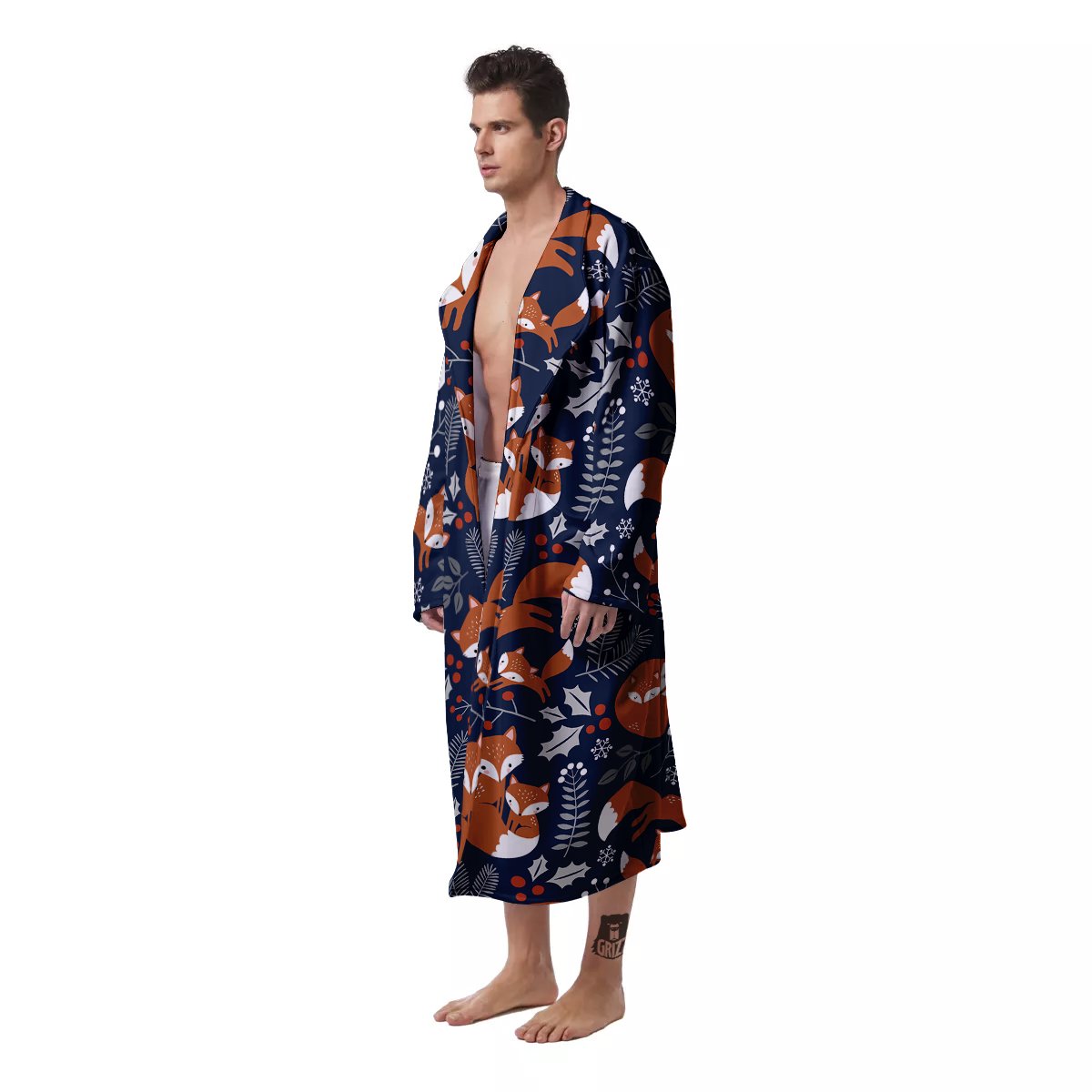 Fox Winter Print Pattern Men's Robe-grizzshop