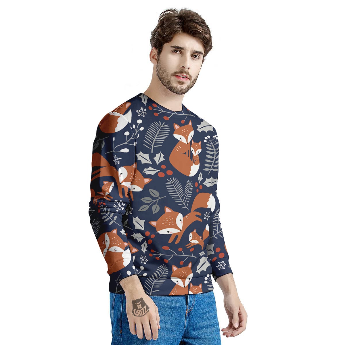 Fox Winter Print Pattern Men's Sweatshirt-grizzshop