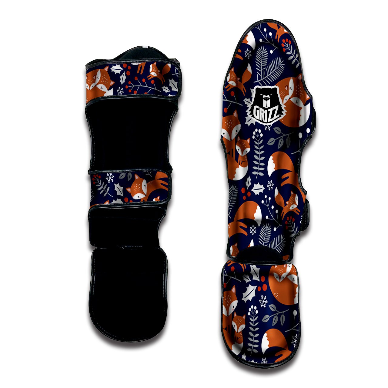 Fox Winter Print Pattern Muay Thai Shin Guards-grizzshop