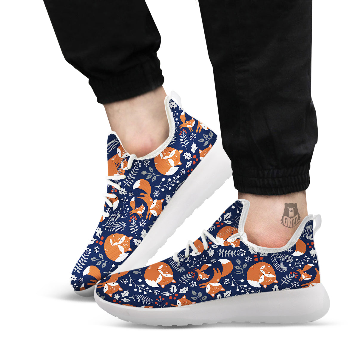 Fox Winter Print Pattern White Athletic Shoes-grizzshop