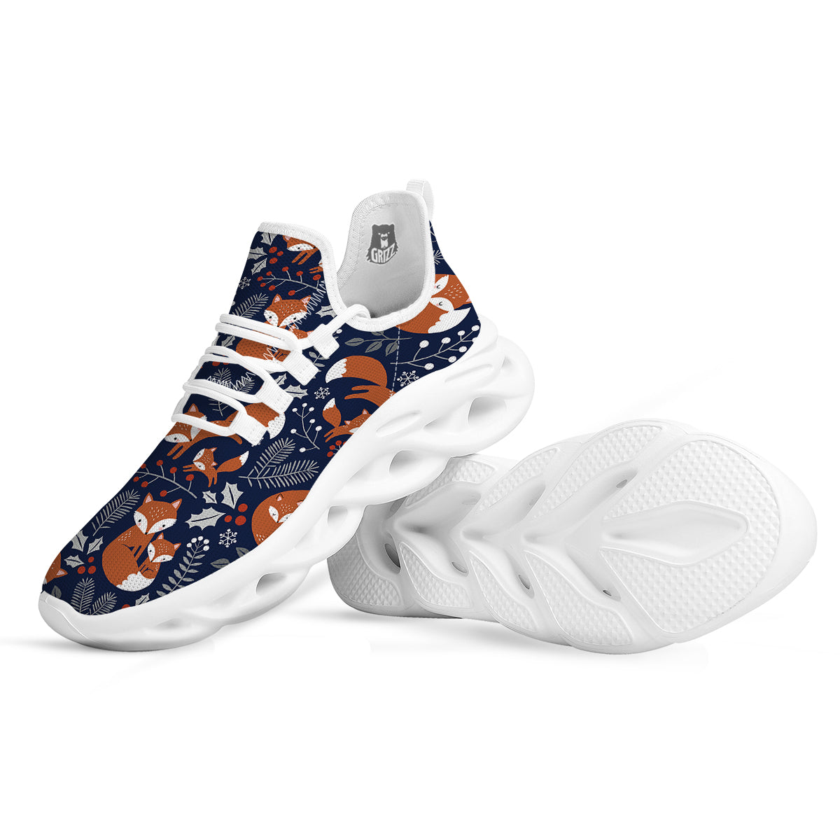 Fox Winter Print Pattern White Running Shoes-grizzshop