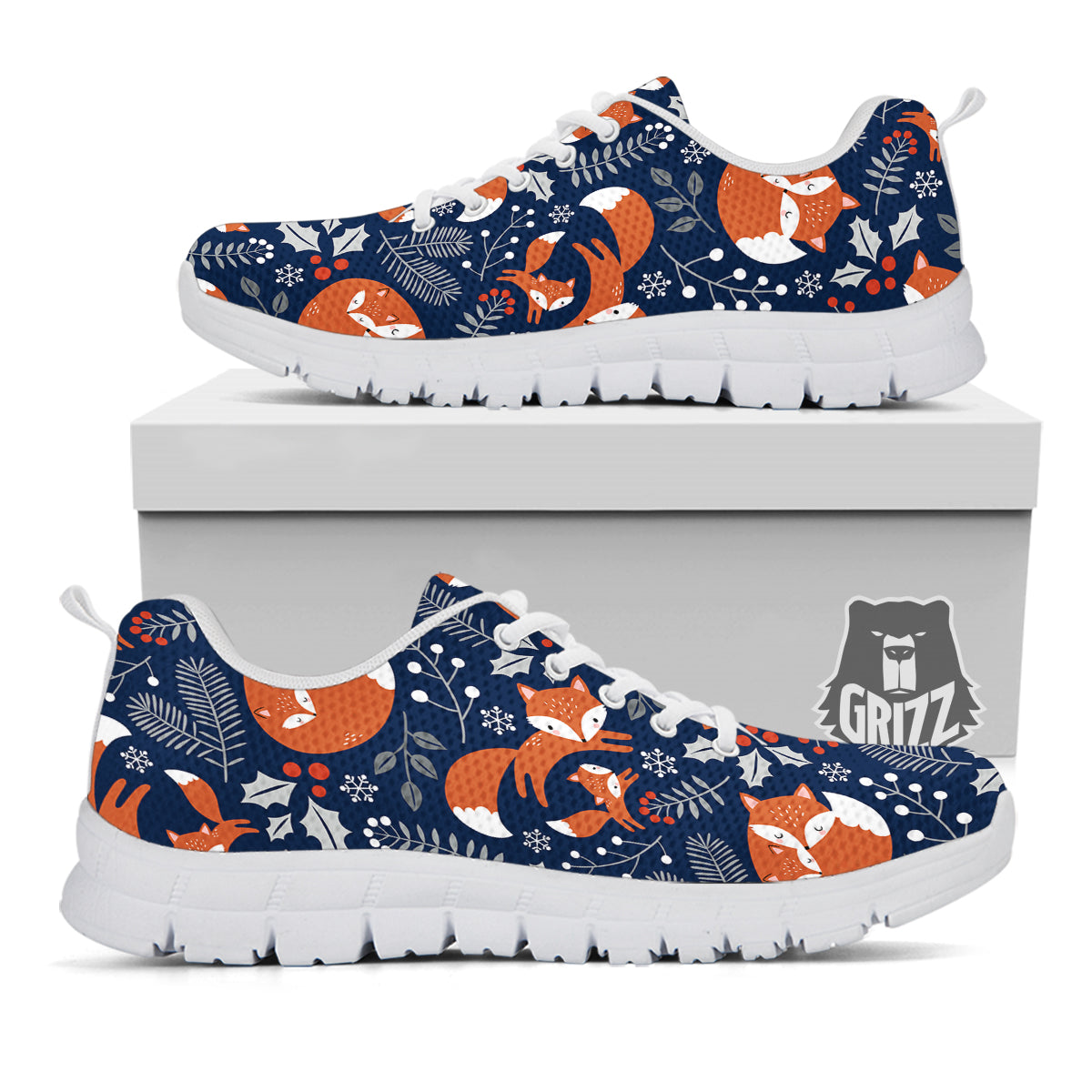 Fox Winter Print Pattern White Sneaker-grizzshop