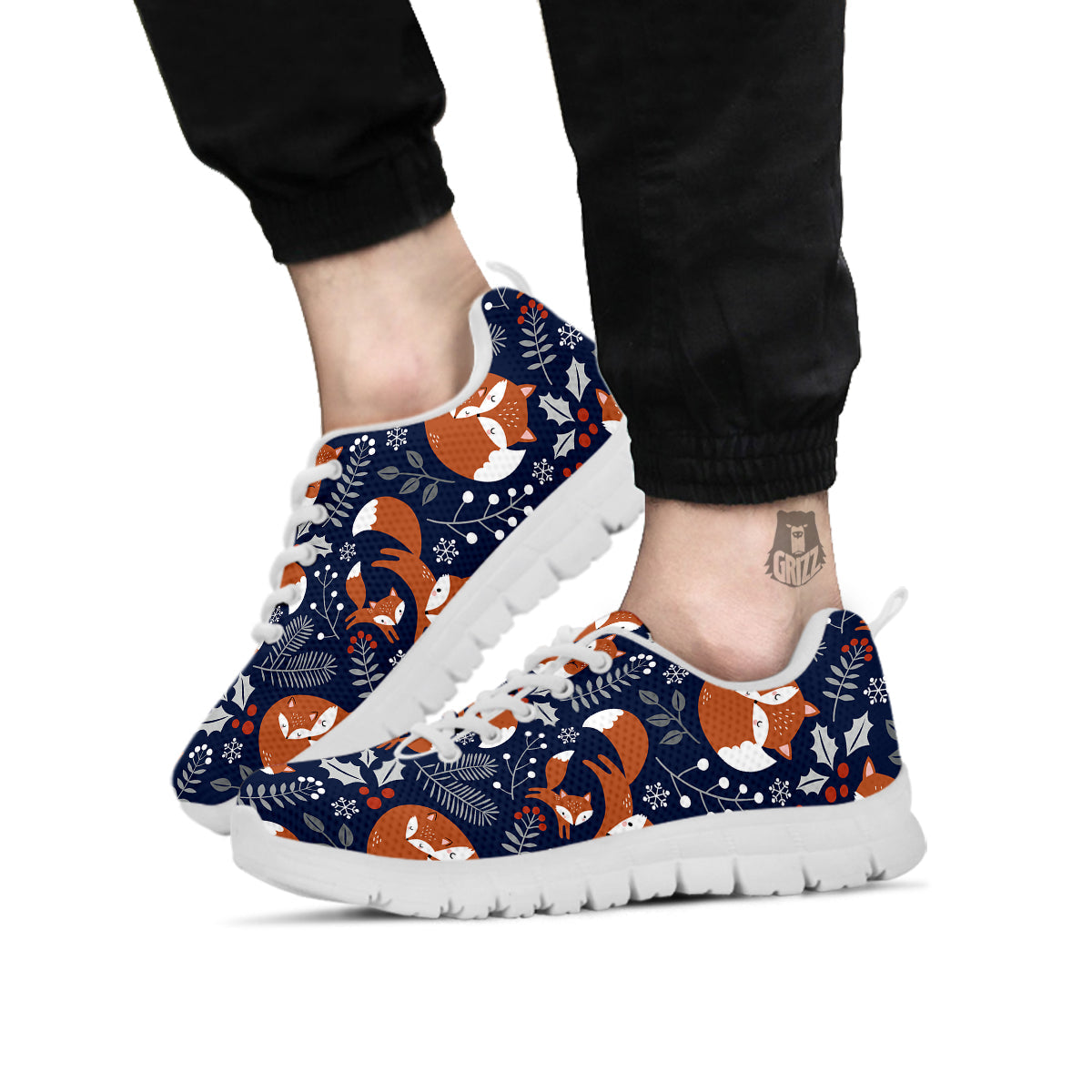 Fox Winter Print Pattern White Sneaker-grizzshop