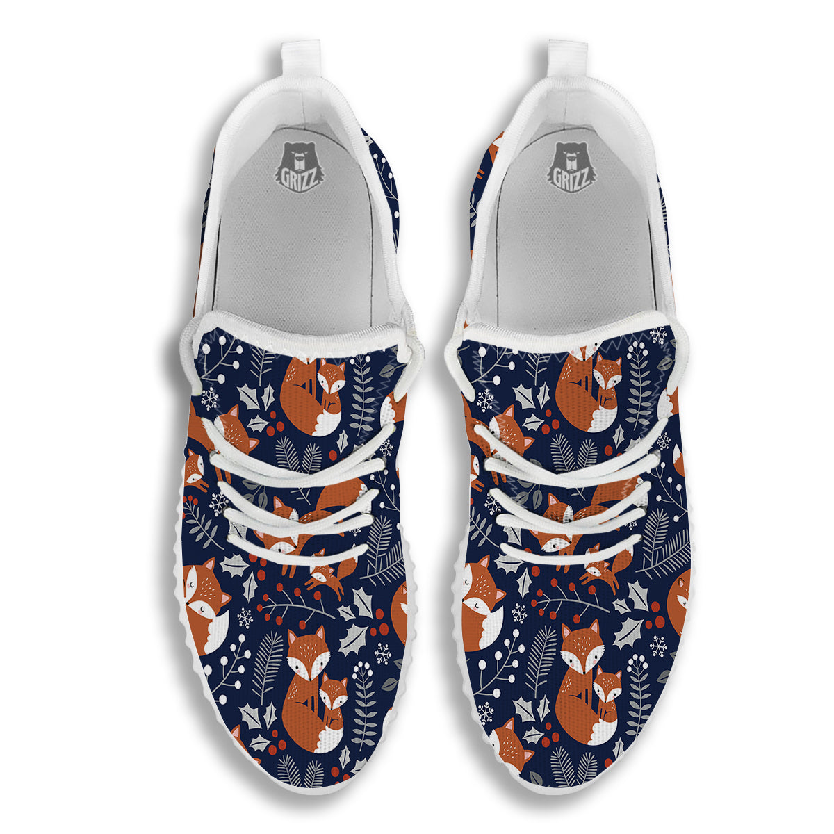Fox Winter Print Pattern White Walking Shoes-grizzshop