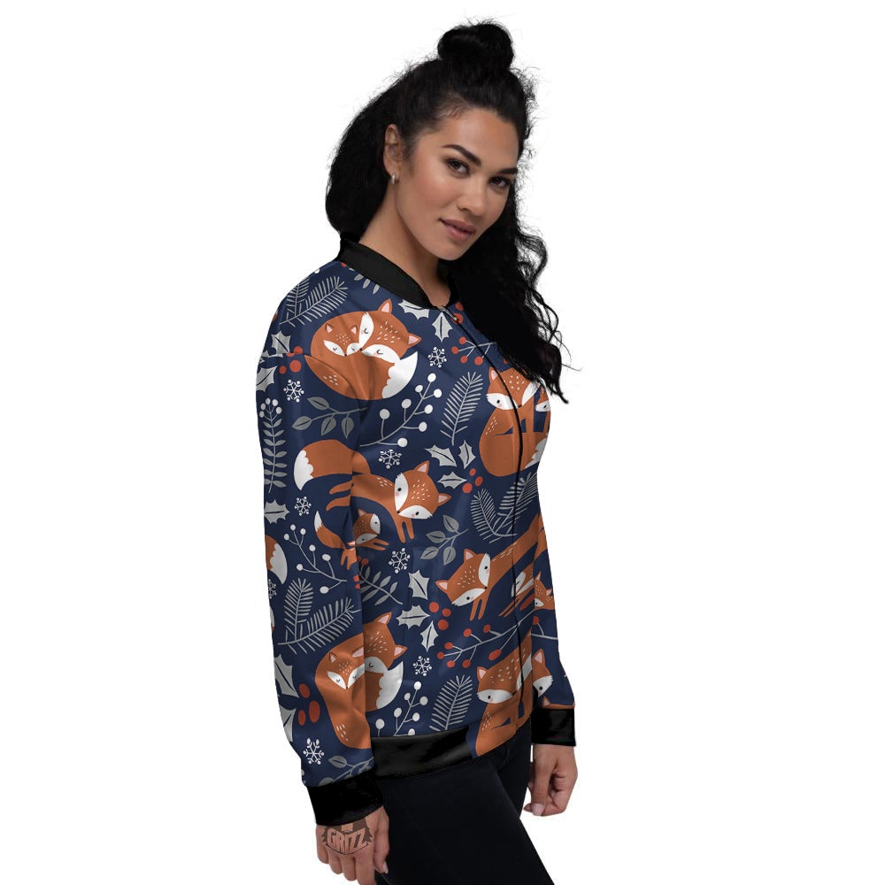 Fox Winter Print Pattern Women's Bomber Jacket-grizzshop
