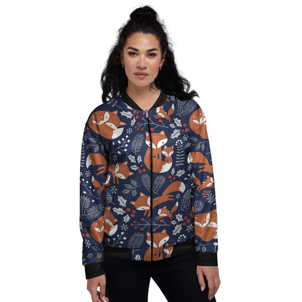 Fox Winter Print Pattern Women's Bomber Jacket-grizzshop