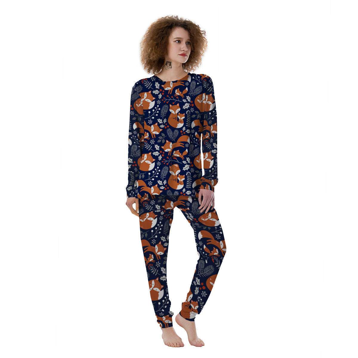 Fox Winter Print Pattern Women's Pajamas-grizzshop