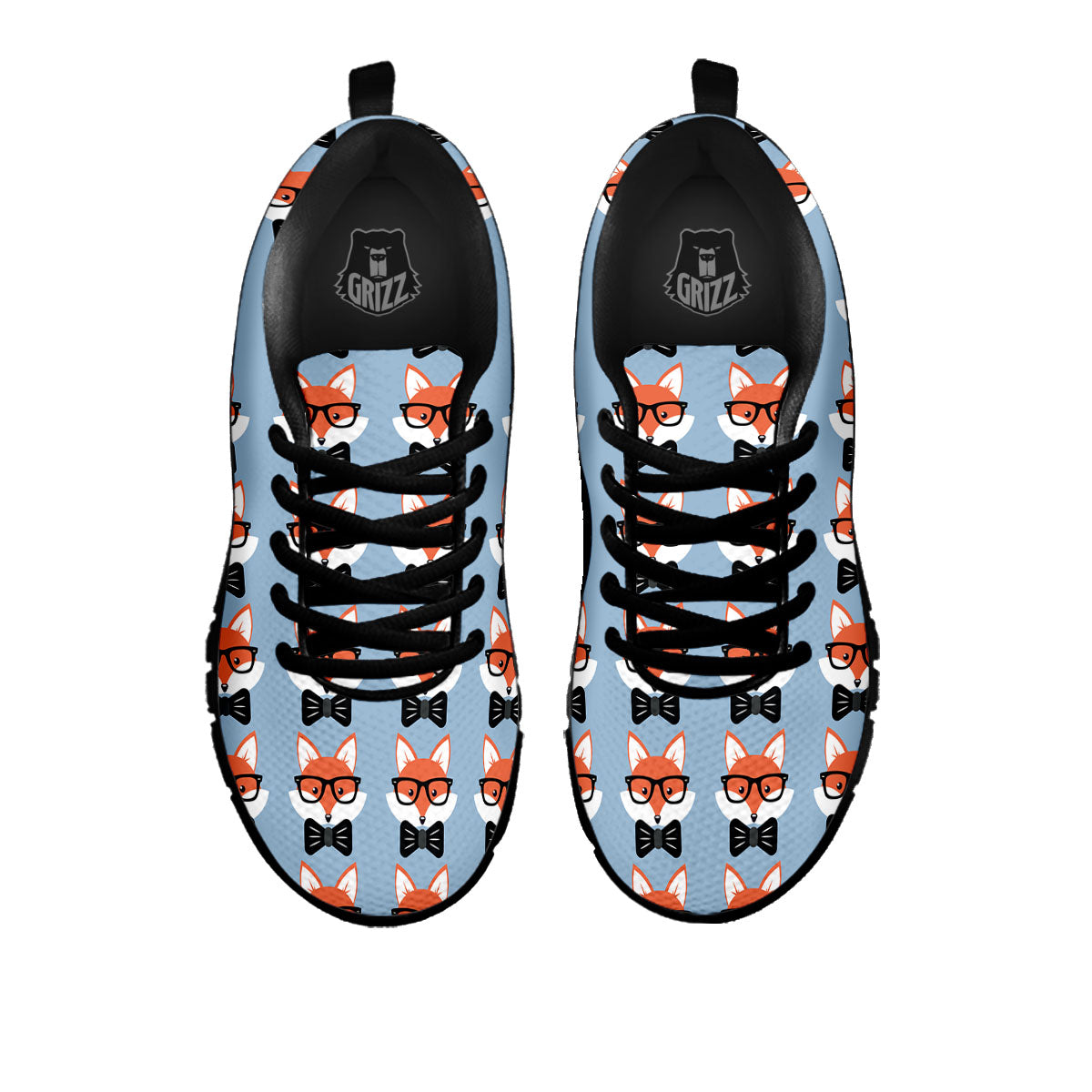 Fox With Glasses Print Pattern Black Sneaker-grizzshop