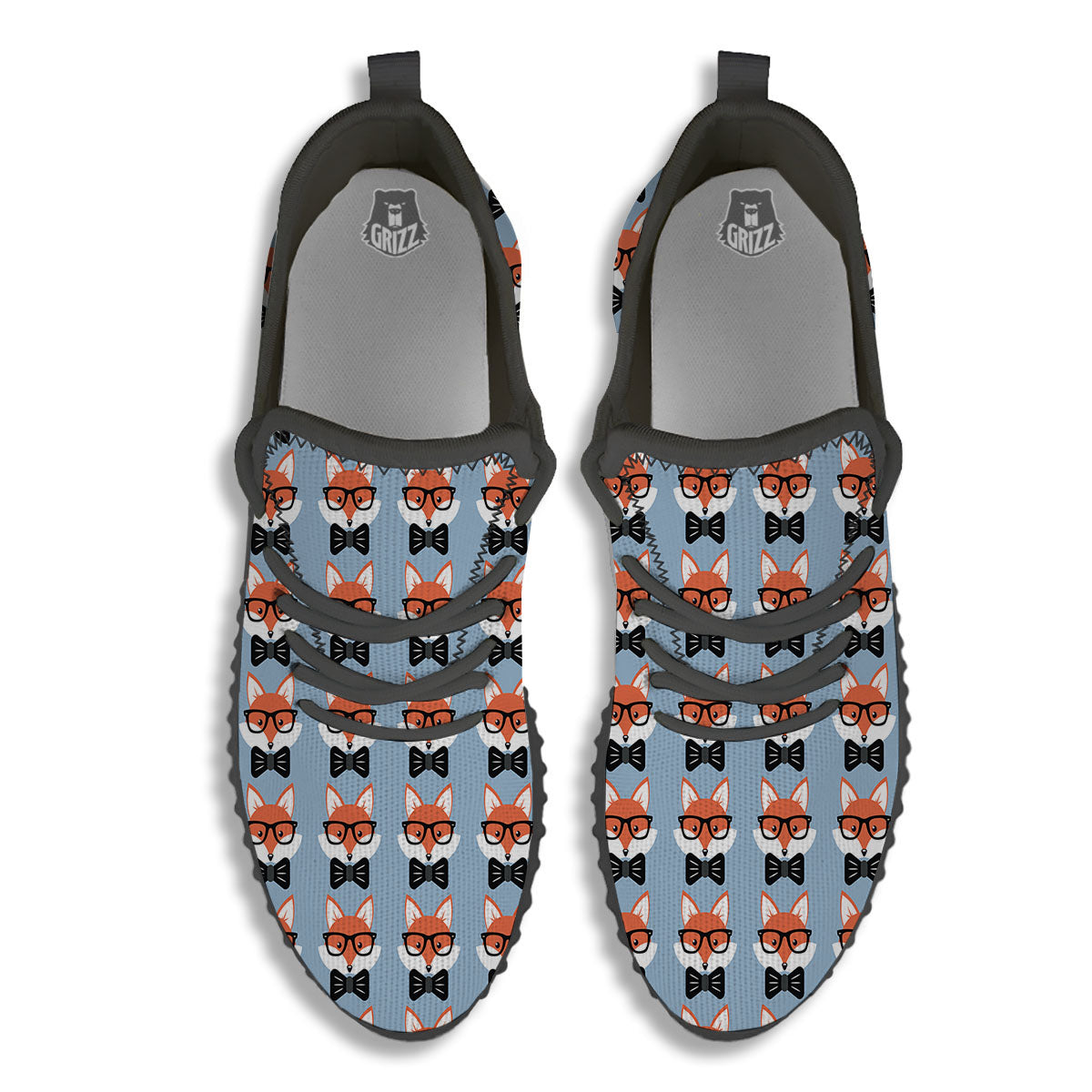 Fox With Glasses Print Pattern Black Walking Shoes-grizzshop