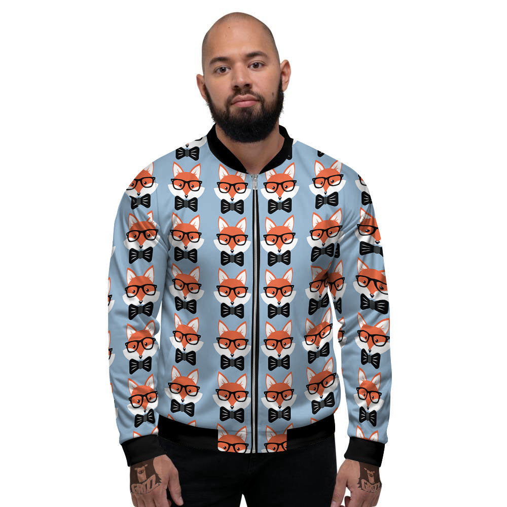 Fox With Glasses Print Pattern Men's Bomber Jacket-grizzshop